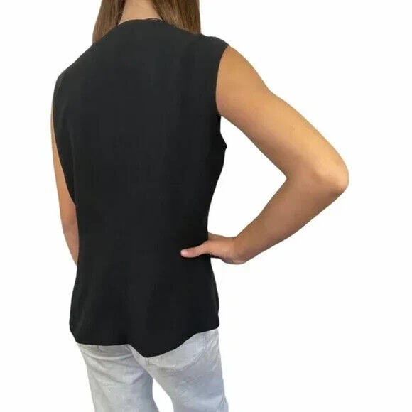 Halston Black Full Zip Slim Fit Sleeveless Vest Size 12 - Picture 3 of 5